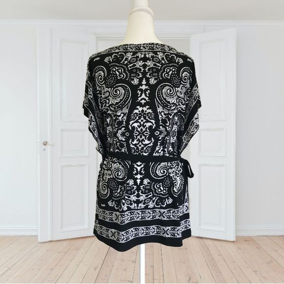 Wrapper Women Paisley Top Blouse Butterfly Sleeve Tie Waist Kimono Style Size M - Picture 3 of 9